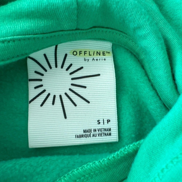 Aerie Offline Mint Green Cropped Oversized More Positivity Plz Hoodie size Small - Picture 3 of 3